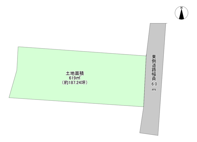 【区画図】 | 里小牧十二歩借地 | 土地面積619㎡（約187.24坪）東側接道6ｍ。