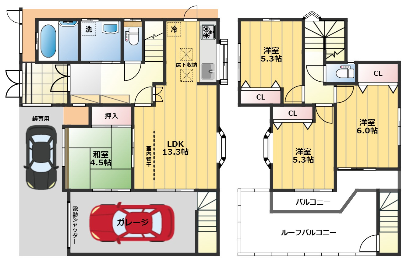 ガレージ付き今福戸建の間取り