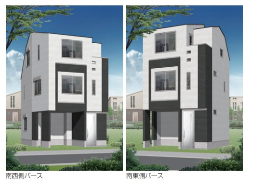 【外観パース】 | 板橋区若木１丁目　新築戸建 | 南側公道に面する新邸、３LDK＋P♪LDKには床暖房、主寝室にはウォークインクローゼットをご用意しました。宅配BOXや省エネ給湯器も採用！