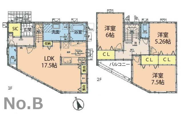 広島市安佐南区長束西１丁目　新築一戸建て（全2棟）の間取り|No.B