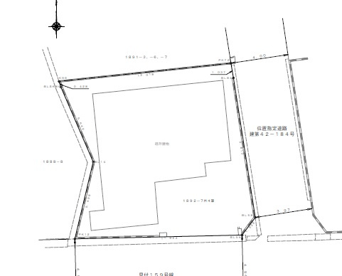 【土地図】 | 磐田市見付　売土地（住宅ローン等借入不可案件） | 現況の地型と昭和51年に作成された公図が大きく異なっています。