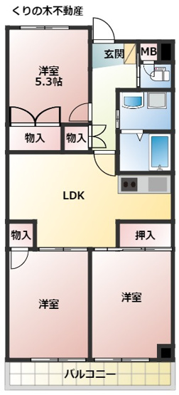 【間取り】 | ライブタウン宝来 | 3LDKのお部屋です