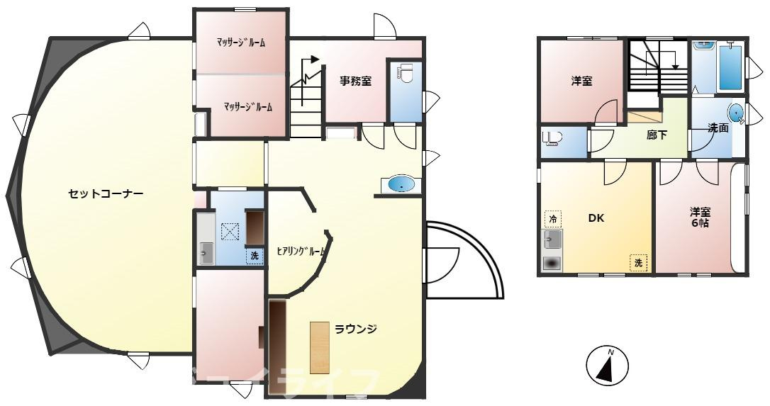 千旦林　2棟一括店舗兼住居の間取り|元美容室さんの間取りです