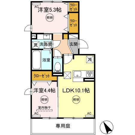 熊本市北区龍田７丁目のアパートの間取り