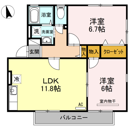 【間取り】 | ハイカムール麻美　B棟