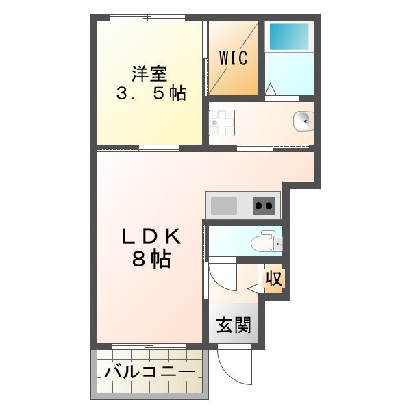 熊本市西区春日６丁目のアパートの間取り
