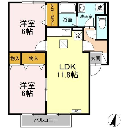 【間取り】 | ウィル・ドミール | 2LDKのお部屋です