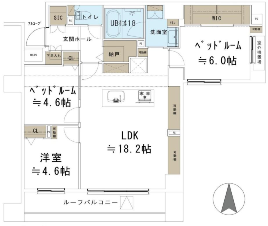【間取り】 | ジェイパーク上野アクシス | １LDK＋２S＋WIC＋SIC+N　価格8,990万円　専有面積76.56㎡　ルーフバルコニー面積9.57㎡