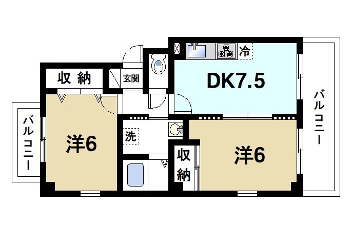バーベナ光台D棟の間取り|2LDKの間取りで