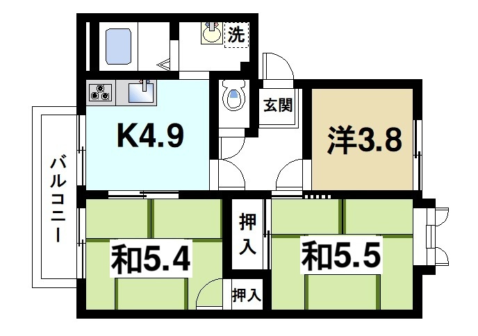 コスモス結崎　Ｂの間取り|客間にも使える和室がメインです