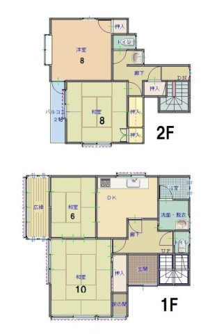 【間取り】 | □■秦野市千村1丁目 中古戸建■□ | 【4DK】1F：DK7帖 和室8帖・6帖　2F：和室8帖 洋室8帖