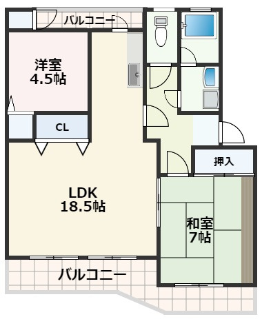 熊本市南区近見４丁目の賃貸マンションの間取り