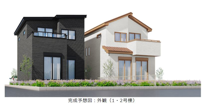 高崎市新町（全2棟）1号棟の外観パース|全体外観パース