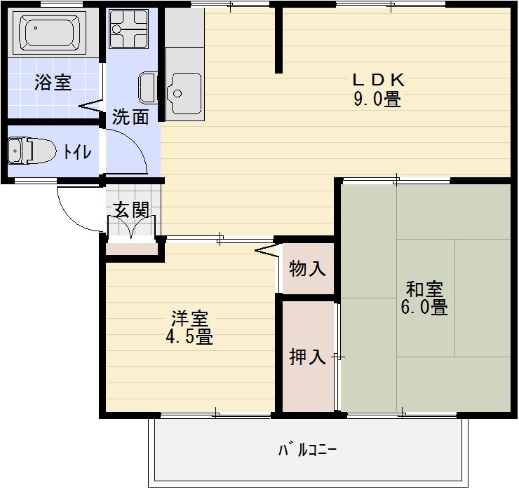 サンビレッジOKUNO(オクノ) Dの間取り|サンビレッジOKUNO(オクノ) D 柏原市　玉手町　ハイツ　ファミリー