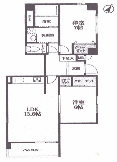 【間取り】 | サンコート魚崎 | 改装前の間取り図です。キッチンが背面タイプです。