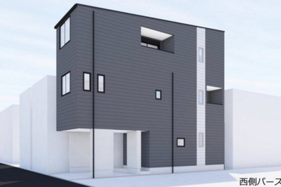 【外観パース】 | 鶴見区今津中３丁目新築戸建 | ◯2023年2月末完成！
●全居室二面採光、各居室に収納がございます♪
◯家事動線良好な水回り設備
●小、中学校が徒歩10分以内でお子様の通学も安心！