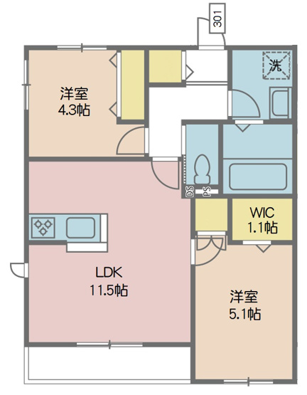 【間取り】 | クレシェンド喜沢 | 使いやすい間取の２LDKです