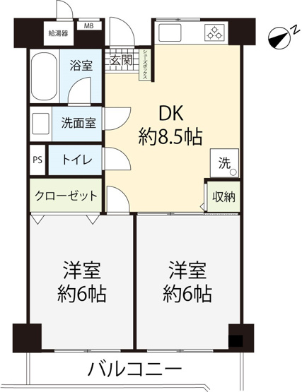【間取り】 | ライオンズマンション墨田　東南向きの２DK | 東南向き6階のフルリフォーム済２DK！スーパーもコンビニも目の前にございます♪小中学校も徒歩10分圏内、2014年に大規模修繕工事実施済です。知名度の高いライオンズマンションシリーズ♪