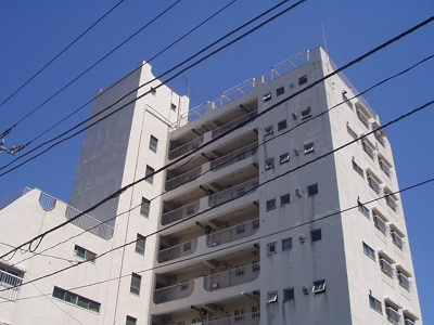 【外観】 | 桜上水ビューティマンション | ９階建て分譲マンション。甲州街道には面していませんが近いので多少騒音がありますが、二重サッシになっているので音は多少軽減されています。