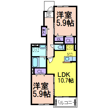 アスカ　Ｅ棟の間取り|反転タイプの間取りです