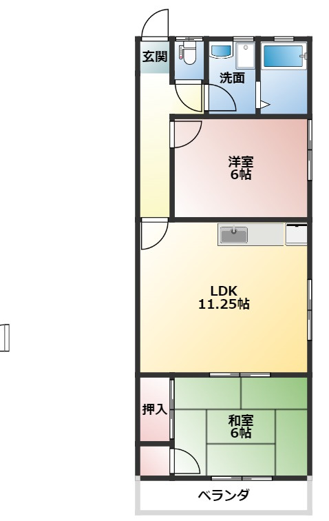 オータム桃山Aの間取り|余裕のある2LDKです