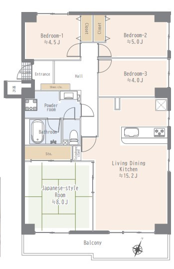 八王子パークヒル宇津木台　第二団地３号棟の間取り|～南向き4LDK　南東・北東の角住戸～