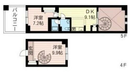 2DK 59.64㎡　DK9.1帖　洋室7.2帖　洋室9.9帖