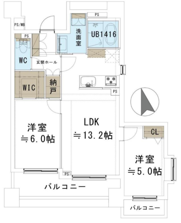 【間取り】 | ライオンズプラザ浅草橋 | ２SLDK＋WIC　価格6,990万円　専有面積55.64㎡　バルコニー面積7.17㎡