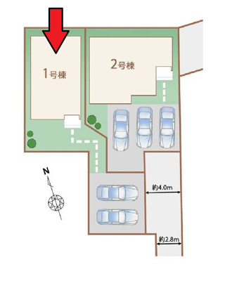 【外観】 | 府中市浅間町4丁目新築戸建 | 土地面積43坪超。駐車スペース2台分可能。