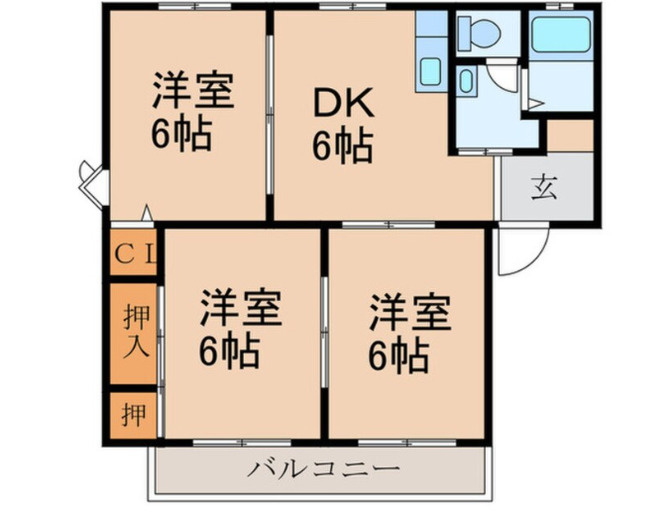 テラスコート花水木の間取り|3DKの間取りです