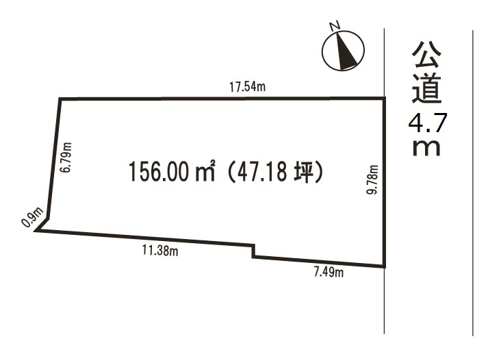 小牧市大字上末　売地の土地図|間口9.78ｍの土地面積約47坪。