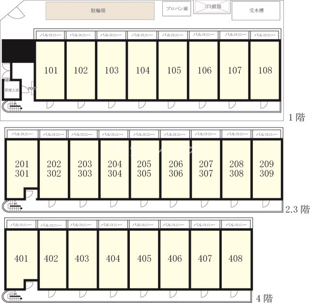 船橋市習志野台４丁目のアパートの区画図