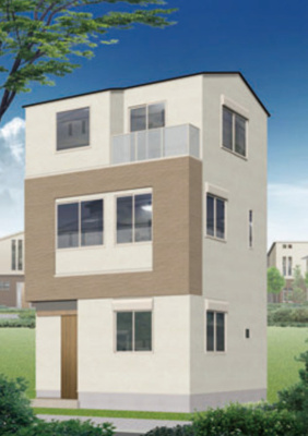 【外観パース】 | 墨田区八広２丁目の新築戸建 | 南東側パース