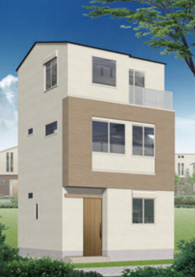 【外観パース】 | 墨田区八広２丁目の新築戸建 | 南西側パース