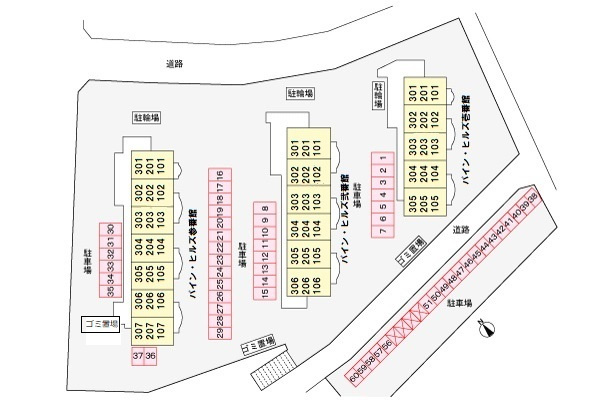 パイン・ヒルズ弐番館の駐車場|駐車場