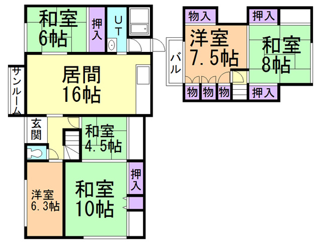 室蘭市白鳥台5丁目40-11戸建の間取り