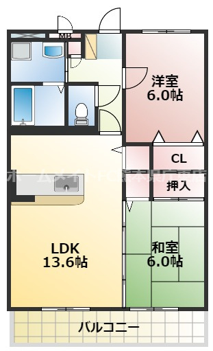 熊本市東区尾ノ上２丁目の賃貸マンションの間取り
