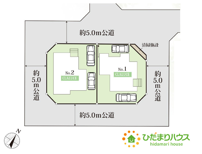 野田市柳沢　中古戸建　2号棟の区画図|南5ｍ公道・北5ｍ公道・東5ｍ公道
