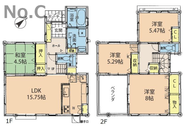 安芸郡海田町国信2丁目　新築一戸建て(全6棟)の間取り|No.C