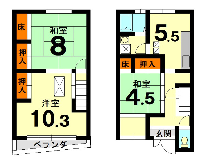 【間取り】 | 梅津林口町 一戸建 | 建物面積 約69.4㎡ 3ＤＫ
