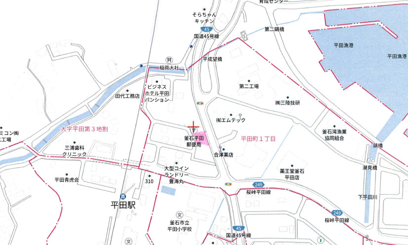 釜石市平田町１丁目　売地の地図