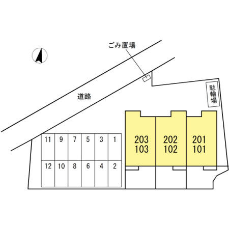 熊本市東区沼山津２丁目のアパートの区画図