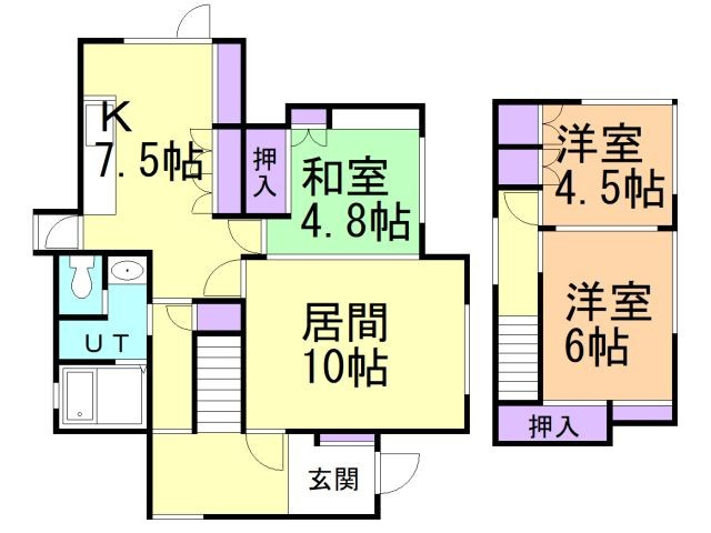 本輪西町５丁目３１－１３借家の間取り