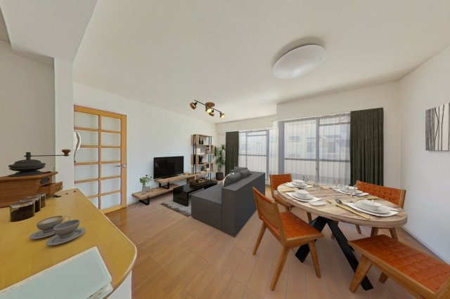 コーポラス岐阜西　Ｆ８の居間・リビング|CGホームステージング画像あり（実際には家具は付いておりません）