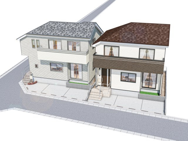 浪花町　新築戸建　全２棟の外観パース|浪花町　新築分譲全２棟　南側公道面