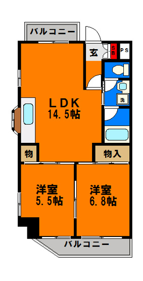 【間取り】 | レミープライデＫ2 | ≪レミープライドＫ２≫　広々2ＬＤＫ！！　