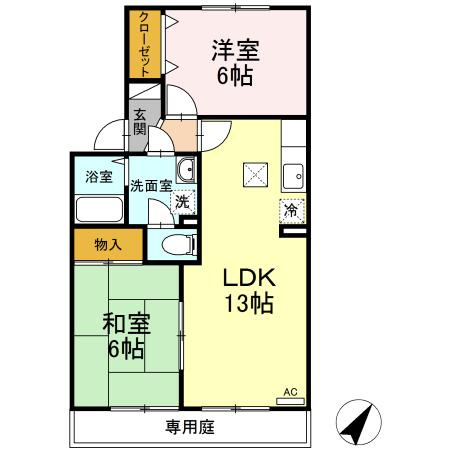 【間取り】 | バロンコート A棟 | 2LDKのお部屋です