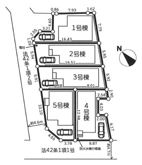 【区画図】 | 綾瀬市上土棚中2丁目  4号棟 | ４号棟　南西側約4.7ｍ公道　カースペース１台（車種によります）
