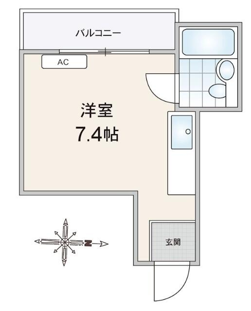 ７．４帖のワンルーム