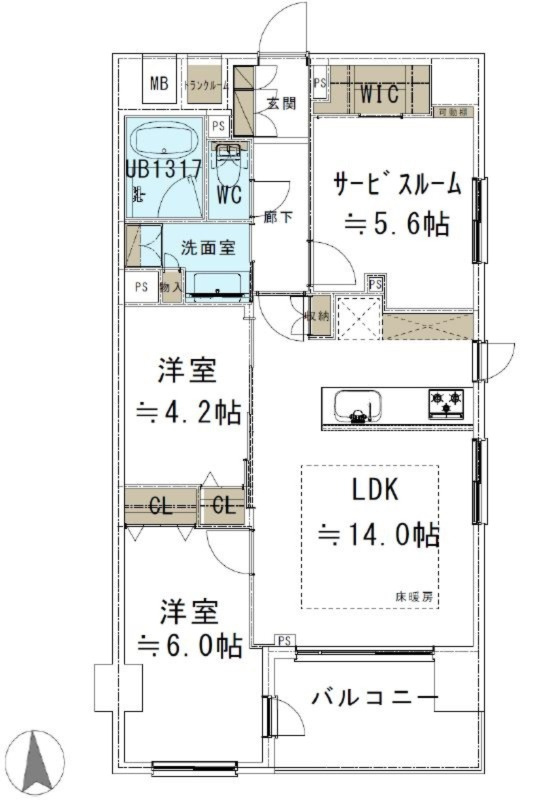 【間取り】 | ルピナス国立ステーションスクエア | 2LDK+S+WIC+TR　価格6,990万円　専有面積71.32㎡　バルコニー面積7.40㎡